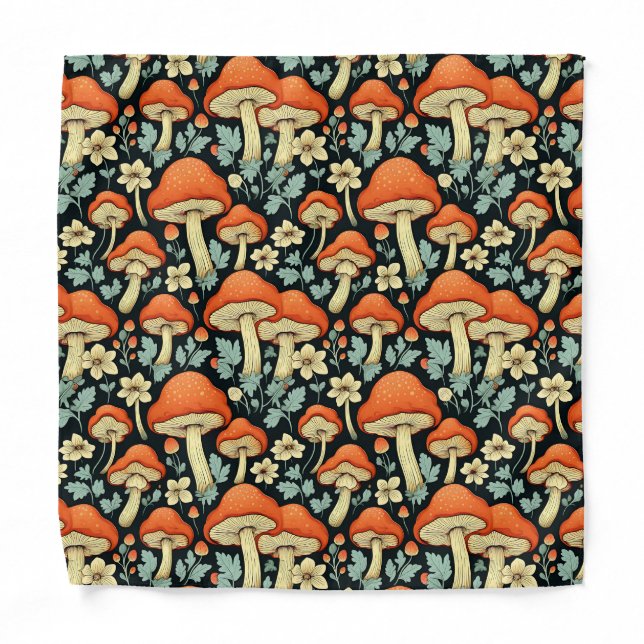 Retro Mushrooms Vintage Flowers  Bandana (Front)