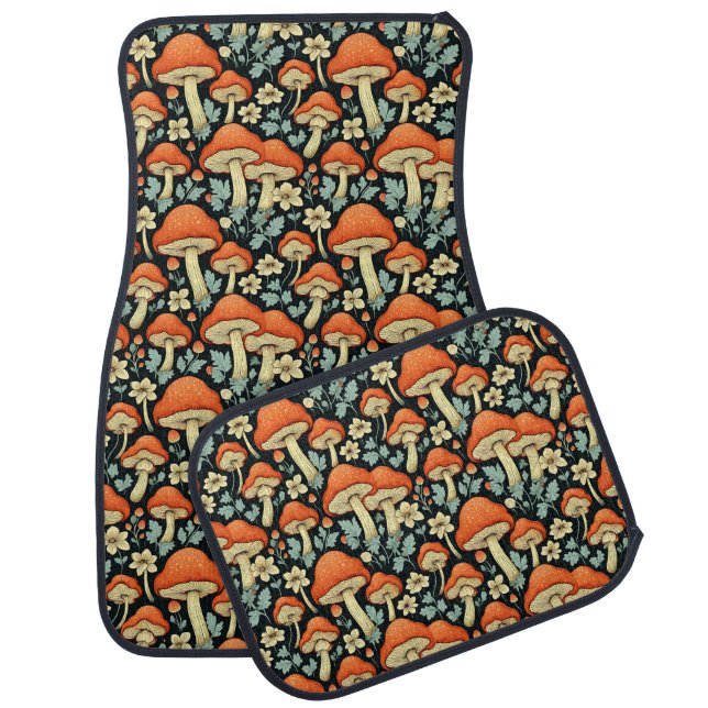 Retro Mushrooms Vintage Flowers Car Floor Mat (Set)