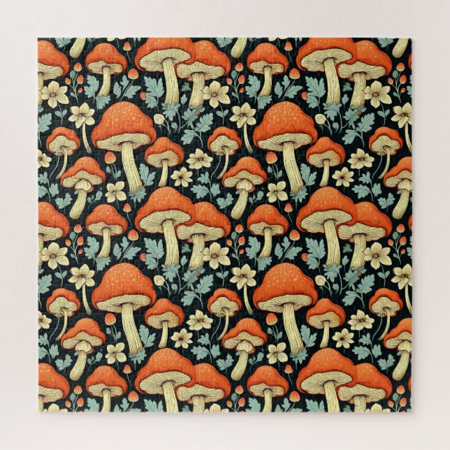 Retro Mushrooms Vintage Flowers Impossible Jigsaw Puzzle (Vertical)