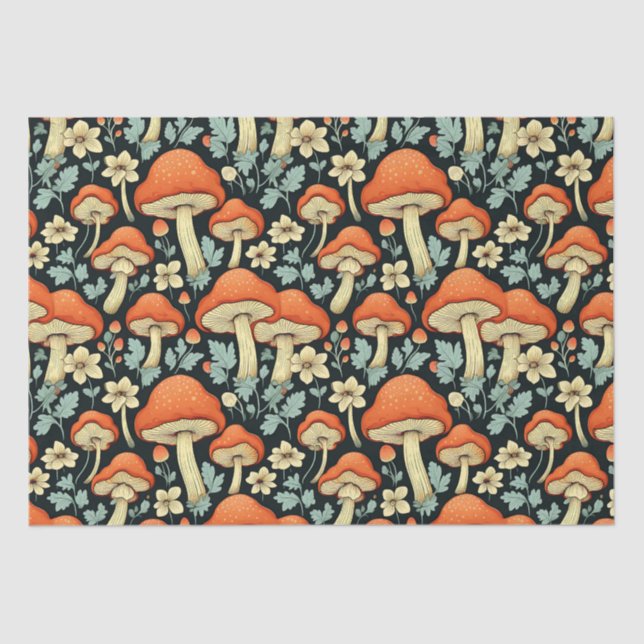 Retro Mushrooms Vintage Flowers Tissue Paper (Front)