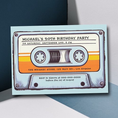 Retro Music 80s Audio Cassette Men 50th Birthday Invitation