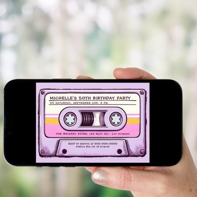 Retro Music 80s Cassette Mixtape 50th Birthday Invitation (Front Digital)