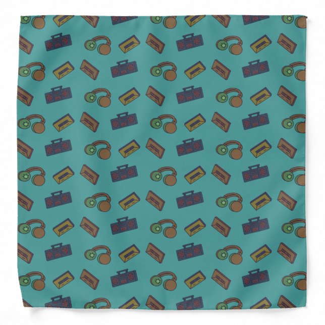 Retro Music Audio Collage Teal Bandana (Front)