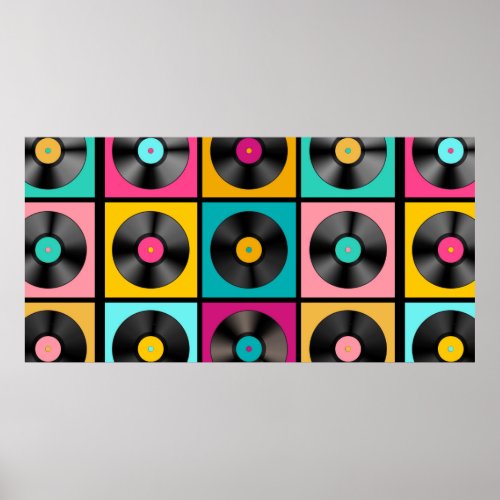 Retro Music Background with Vinyl Records _ vintag Poster