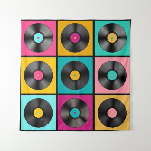 Retro Music Background with Vinyl Records _ vintag Tapestry