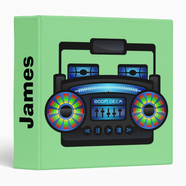 Retro Music Boombox Green Custom Binder (Front/Spine)