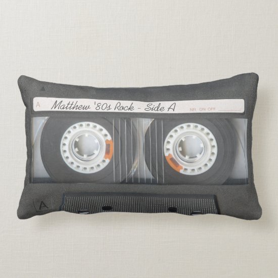 Retro Music Cassette Mix Tape Look Custom Text Lumbar Pillow