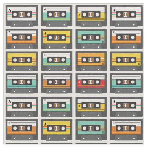 Retro Music Cassette Mix Tape Pattern Fabric