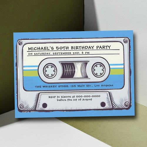 Retro Music Cassette Mixtape Men 50th Birthday Invitation