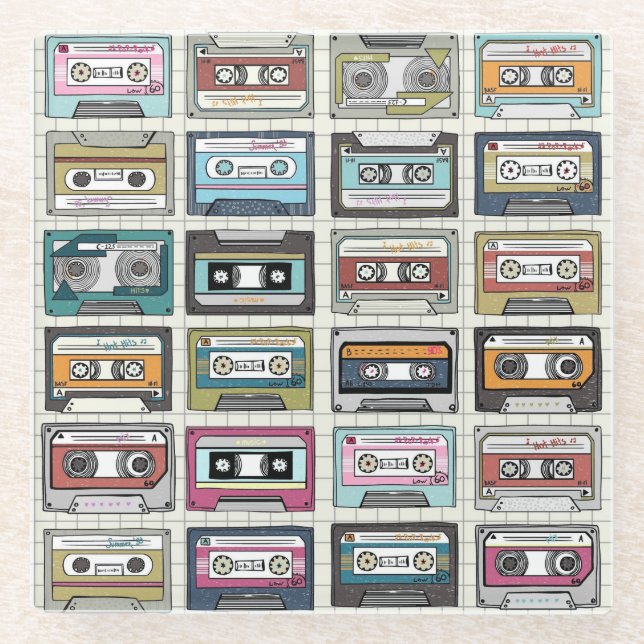 Retro Music Cassette: Nostalgic Icon Glass Coaster (Front)