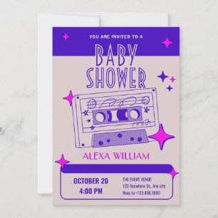 Retro music cassette tape baby shower invitation