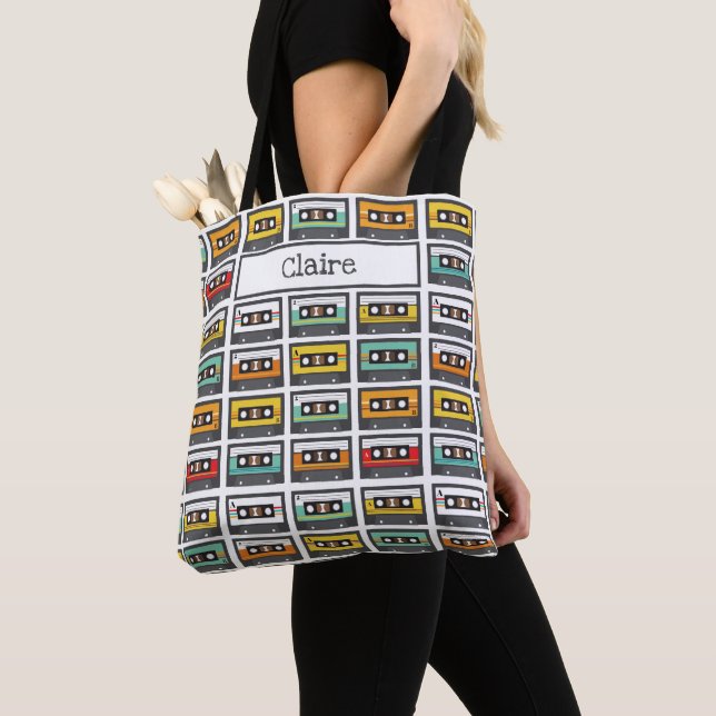 Retro Music Cassette Tapes Musician Pattern Tote Bag (Close Up)