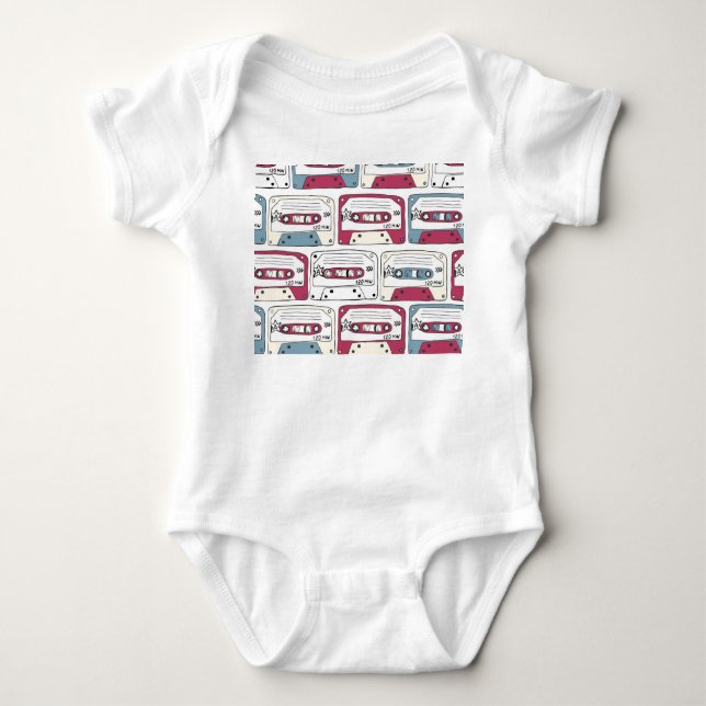 Retro Music Cassettes: Rock Background Pattern Baby Bodysuit (Front)