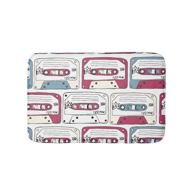 Retro Music Cassettes: Rock Background Pattern Bath Mat (Front)