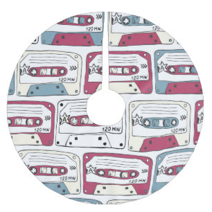 Retro Music Cassettes: Rock Background Pattern Brushed Polyester Tree Skirt