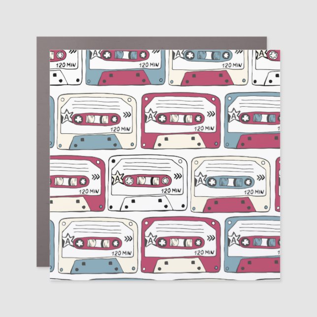 Retro Music Cassettes: Rock Background Pattern Car Magnet (Front)