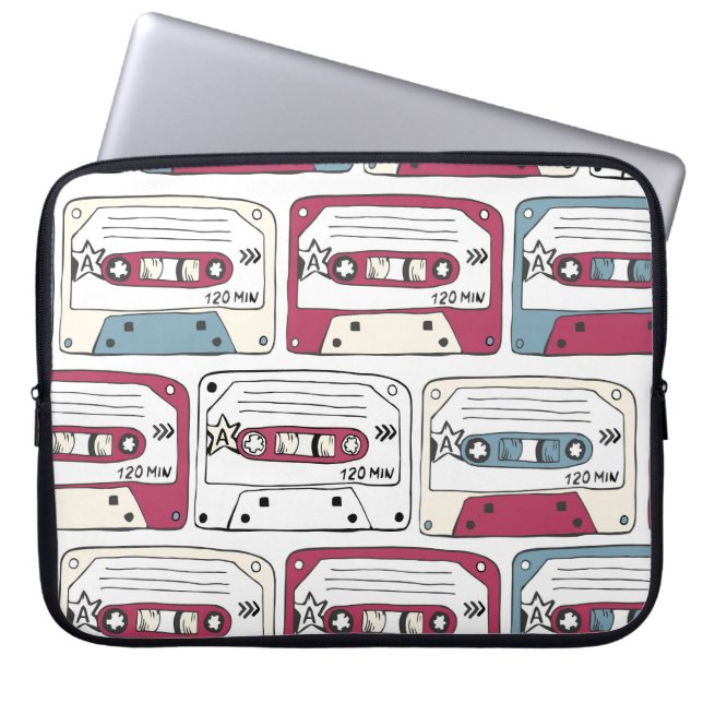Retro Music Cassettes: Rock Background Pattern Laptop Sleeve (Front)