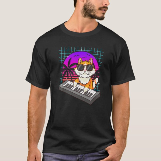 Retro Music Cat Synthesizers Keyboard Summer Women T-Shirt (Front)