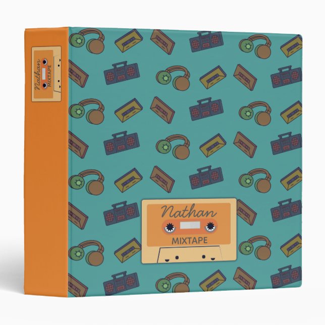 Retro Music Collage Mixtape 3 Ring Binder (Front/Spine)