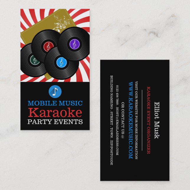 Retro Music Design, Karaoke Event Organizer Business Card (Front/Back)