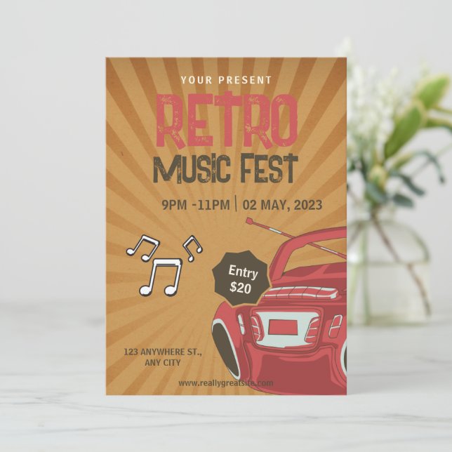 Retro Music Fest Flyer, Retro Music Party Invite (Standing Front)