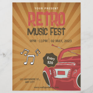 Retro Music Fest Flyer, Retro Music Party Invite Flyer