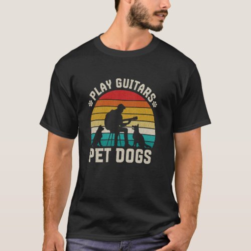 Retro Music Guitarist Animals Lover Play Guitars P T-Shirt