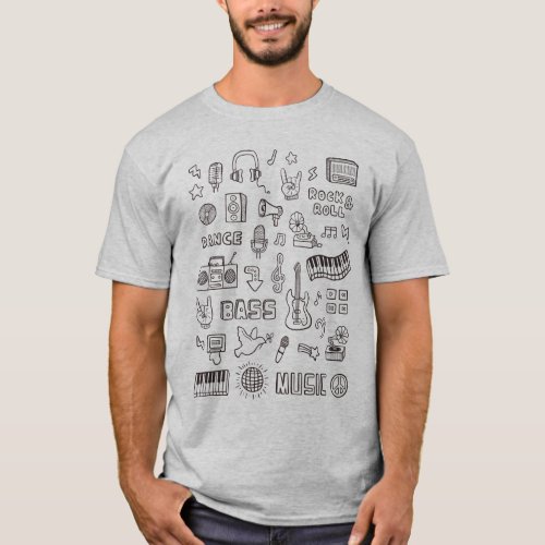 Retro Music Icons Doodle Music Lovers Tee