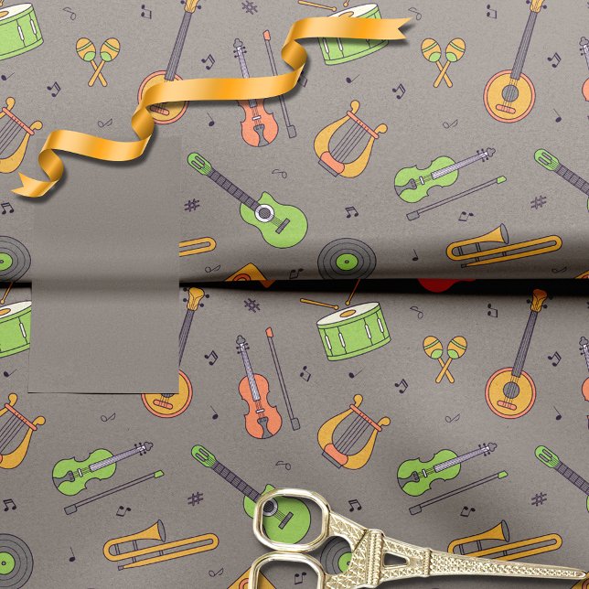 Retro Music Instrument Theme Pattern Brown Tissue Paper (Creator Uploaded)