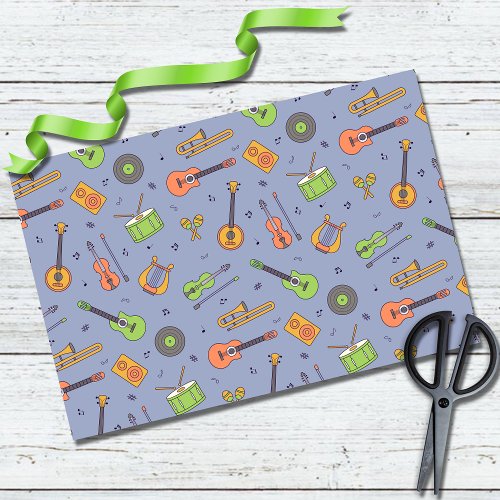 Retro Music Instrument Theme Pattern Purple Tissue Paper