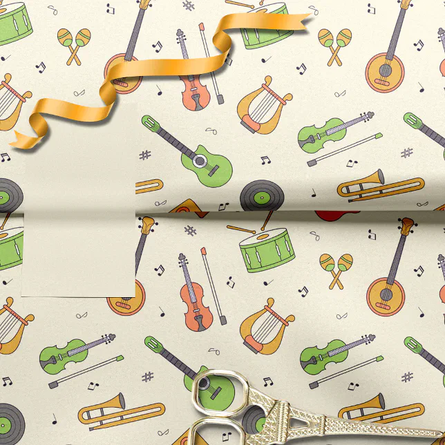 Musical Instruments Tissue Retro Music Instrument Theme Pattern Yellow Tissue Paper | Zazzle