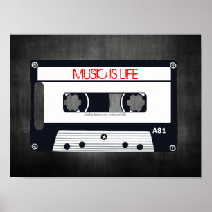 RETRO "MUSIC IS LIFE" POSTER - POP ART CASSETTE