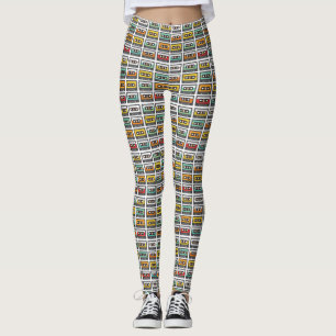 Retro Music Mix Cassette Tape Colorful Patterned Leggings