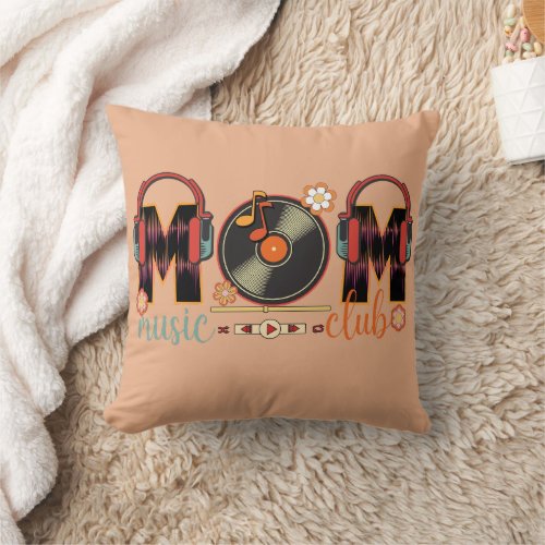 retro music mom throw pillow