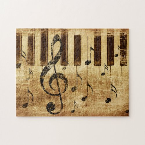 Retro music notes and piano jigsaw puzzle