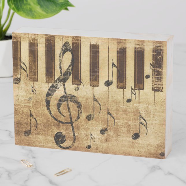 Retro music notes and piano wooden box sign (In Situ Horizontal)