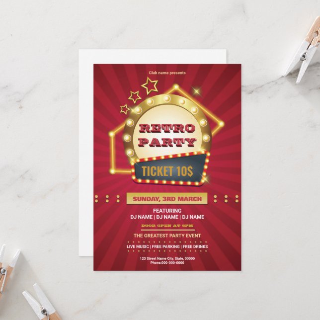 Retro Music Party Flyer Template (Front/Back In Situ)