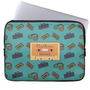 Retro Music Pattern Personalised Mixtape Laptop Sleeve