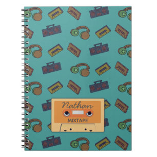 Retro Music Pattern Personalised Mixtape Notebook