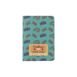 Retro Music Pattern Personalised Mixtape Passport Holder