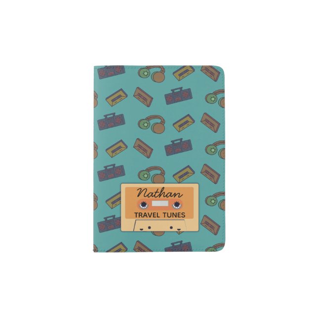 Retro Music Pattern Personalised Mixtape Passport Holder (Front)