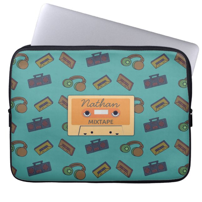 Retro Music Pattern Personalized Mixtape Laptop Sleeve (Front)