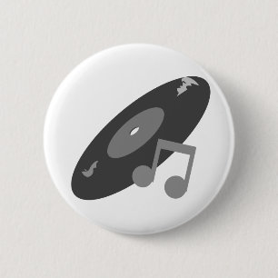 Retro Music Record & Note Grey Pinback Button
