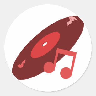 Retro Music Record & Note Red Classic Round Sticker