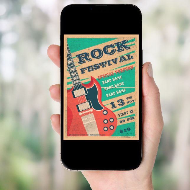 Retro music rock festival flyer Announcement Poster (Front Digital)