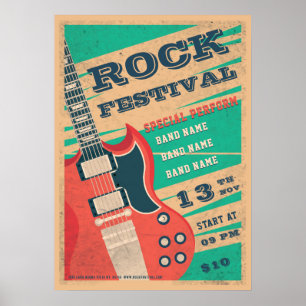 Retro music rock festival flyer Announcement Poster