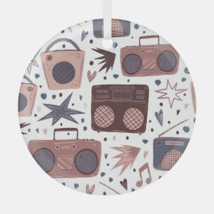 Retro Music Seamless Vintage Pattern. Glass Ornament