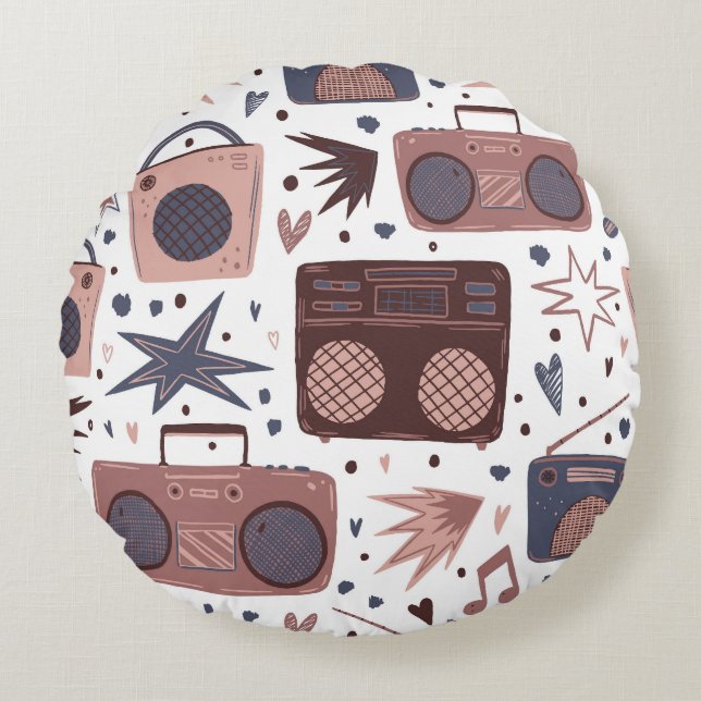 Retro Music Seamless Vintage Pattern. Round Pillow (Front)