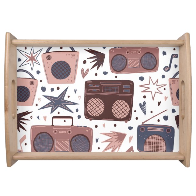 Retro Music Seamless Vintage Pattern. Serving Tray (Front)