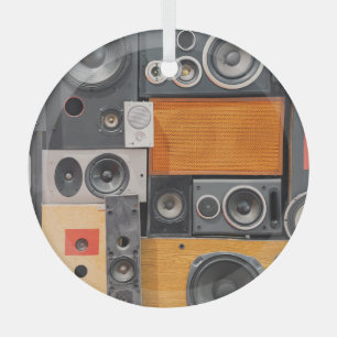 Retro Music Speaker Wall Design Glass Ornament